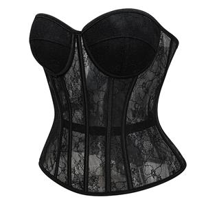 Black Strapless Corset Top - Heart-shaped Bustier with Lace-up Back and Boning N237845
