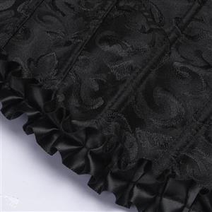 Black Vintage Corset Top with Ruffle Sleeves - Adjustable Lace-Up Square Neck Bustier N237863