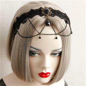 Black Vintage Lace Dark Gems Metal Chain Hair Clasp J12857