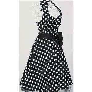 1950's Vintage Halter Polka Dot Casual Swing Dress N11923