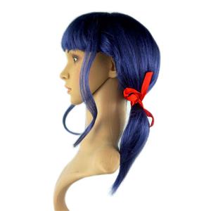 Women's Fashion Blue Double Braid With Red Ribbon Ladybug Cosplay Party Bangs Wigs MS20904