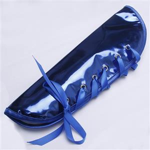 Gothic Blue Leather Arm Sleeves - Adjustable Lace-Up Design for Cosplay & Fashion N237813