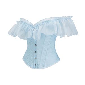Elegant Yellow Off-the-Shoulder Corset with Floral Embroidery & Ruffle Trim - Women's Waist Trainer N23761