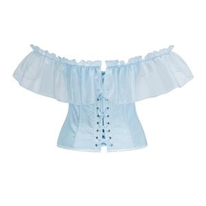 Elegant Yellow Off-the-Shoulder Corset with Floral Embroidery & Ruffle Trim - Women's Waist Trainer N23761