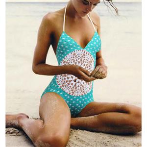 Blue Hollow Out One-piece Swimsuit, Beachwear Swimsuit, Sexy Monokini, Cheap One-piece Swimsuit, #BK12292