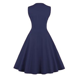 Women's Blue Vintage Tartan Plaid Patchwork Sleeveless Casual Cocktail Dress N22985