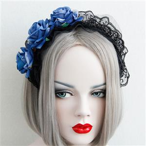 Blue Rose Lace Lolita Masquerade Party Hair Clasp J12810