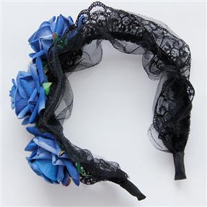 Blue Rose Lace Lolita Masquerade Party Hair Clasp J12810