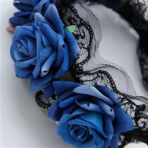 Blue Rose Lace Lolita Masquerade Party Hair Clasp J12810