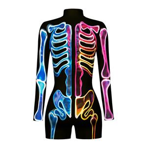 Multi Colored Bones 3D Printed High Neck Long Bodycon Jumpsuit Halloween Costume N22344