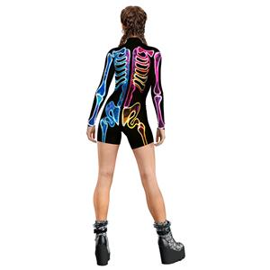 Multi Colored Bones 3D Printed High Neck Long Bodycon Jumpsuit Halloween Costume N22344