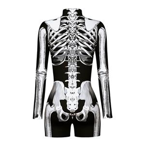 White Bones 3D Printed High Neck Long Bodycon Jumpsuit Halloween Costume N22345