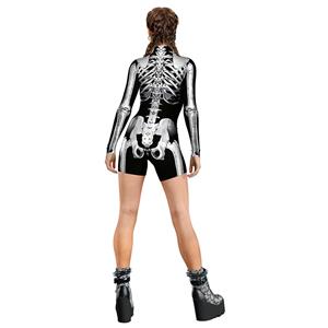 White Bones 3D Printed High Neck Long Bodycon Jumpsuit Halloween Costume N22345