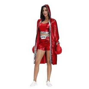 3Pcs Women's Red World Champion Boxing Clothing Adult Cosplay Costume N20496