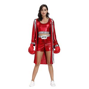 3Pcs Women's Red World Champion Boxing Clothing Adult Cosplay Costume N20496