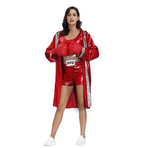 3Pcs Women's Red World Champion Boxing Clothing Adult Cosplay Costume N20496