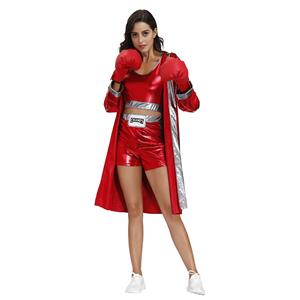 3Pcs Women's Red World Champion Boxing Clothing Adult Cosplay Costume N20496