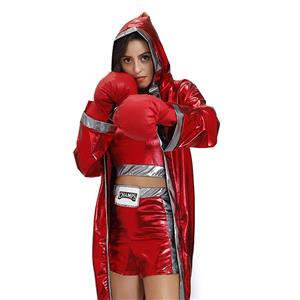 3Pcs Women's Red World Champion Boxing Clothing Adult Cosplay Costume N20496