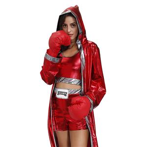 3Pcs Women's Red World Champion Boxing Clothing Adult Cosplay Costume N20496