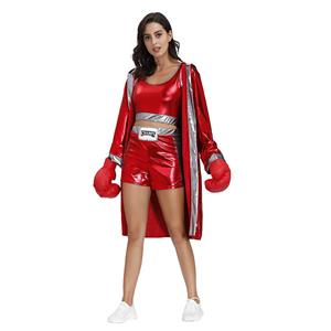 3Pcs Women's Red World Champion Boxing Clothing Adult Cosplay Costume N20496