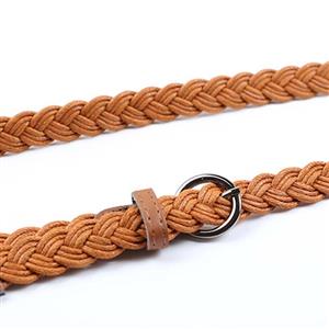 Women's Fashion Brown Braided Single Prong Buckle Thin Waist Belt N16057