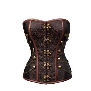 Steampunk Steel Bones Bodyshaper Waist Cincher Corset, Sexy Overbust Corset, Vintage Steampunk Jacquard Steel Boned Overbust Corset, Steampunk Cosplay Party Steel Bones Corset, Steel Bones Steampunk Style Overbust Corset, Industrial Style Corset,#N22666