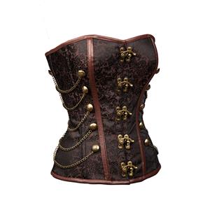 Steampunk Brown Brocade Steel Bones Strapless Body Shaper Overbust Corset N22666