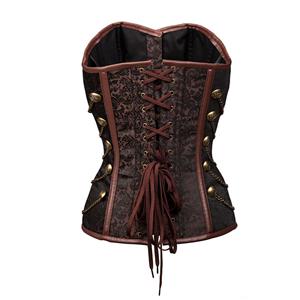 Steampunk Brown Brocade Steel Bones Strapless Body Shaper Overbust Corset N22666