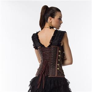 Steampunk Brown Brocade Steel Bones Strapless Body Shaper Overbust Corset N22666