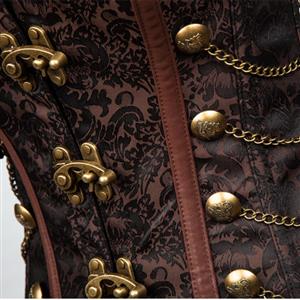 Steampunk Brown Brocade Steel Bones Strapless Body Shaper Overbust Corset N22666