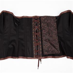Steampunk Brown Brocade Steel Bones Strapless Body Shaper Overbust Corset N22666