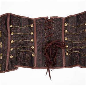 Steampunk Brown Brocade Steel Bones Strapless Body Shaper Overbust Corset N22666