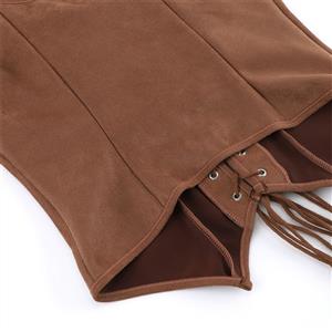 Women's Brown Faux Suede Corset Top Square Neck Front & Back Lace-Up Bustier N23973