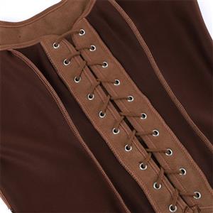 Women's Brown Faux Suede Corset Top Square Neck Front & Back Lace-Up Bustier N23973