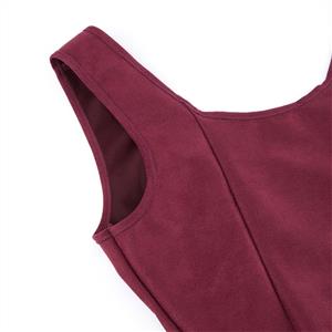 Women's Burgundy Faux Suede Corset Top Square Neck Front Lace-Up Bustier N23974