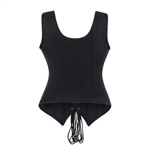 Women's Black Faux Suede Corset Top Square Neck Front Lace-Up Bustier N23975
