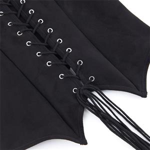Women's Black Faux Suede Corset Top Square Neck Front Lace-Up Bustier N23975