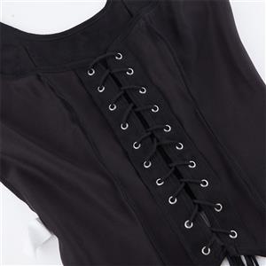 Women's Black Faux Suede Corset Top Square Neck Front Lace-Up Bustier N23975