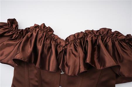 Brown Off-Shoulder Corset Top - Ruffled Bustier with Adjustable Lacing N237827