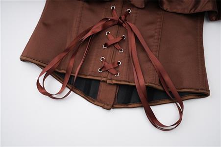 Brown Off-Shoulder Corset Top - Ruffled Bustier with Adjustable Lacing N237827