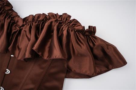Brown Off-Shoulder Corset Top - Ruffled Bustier with Adjustable Lacing N237827