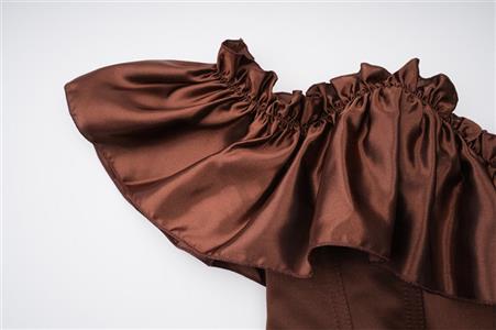 Brown Off-Shoulder Corset Top - Ruffled Bustier with Adjustable Lacing N237827