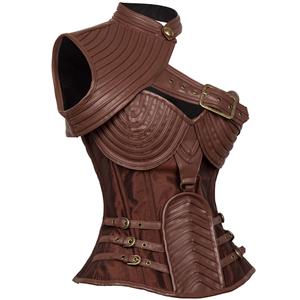 Steampunk Brown Steel Boned One-shoulder Leather Spiral Stripe Shape Corset N12010