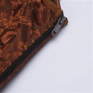 Brown Lace-Up Dance Bustier Corset with Ruffle Shoulder Straps and Scalloped Hem N237868