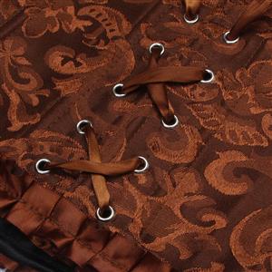 Brown Lace-Up Dance Bustier Corset with Ruffle Shoulder Straps and Scalloped Hem N237868