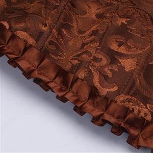Brown Lace-Up Dance Bustier Corset with Ruffle Shoulder Straps and Scalloped Hem N237868