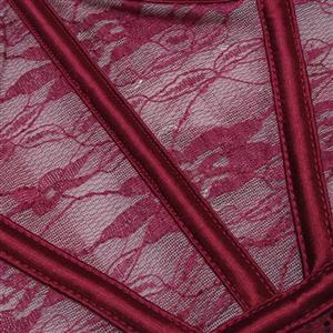 Burgundy Floral Lace Corset - Underbust Bustier with Front Lace-Up Ribbon & 6D Bloom Accents N237818