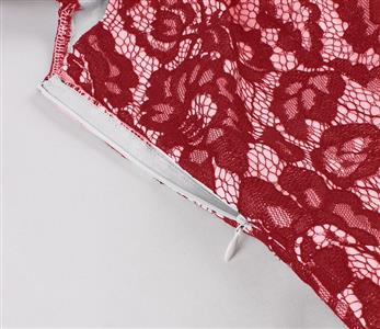 Burgundy Lace Retro Christmas Dress - Off-Shoulder A-Line Party Gown with Back Sash Tie N237830