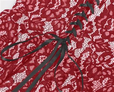 Burgundy Lace Retro Christmas Dress - Off-Shoulder A-Line Party Gown with Back Sash Tie N237830