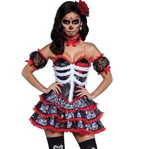 Burlesque Black Red Lace Trim Corset Dress Halloween Costume N11623